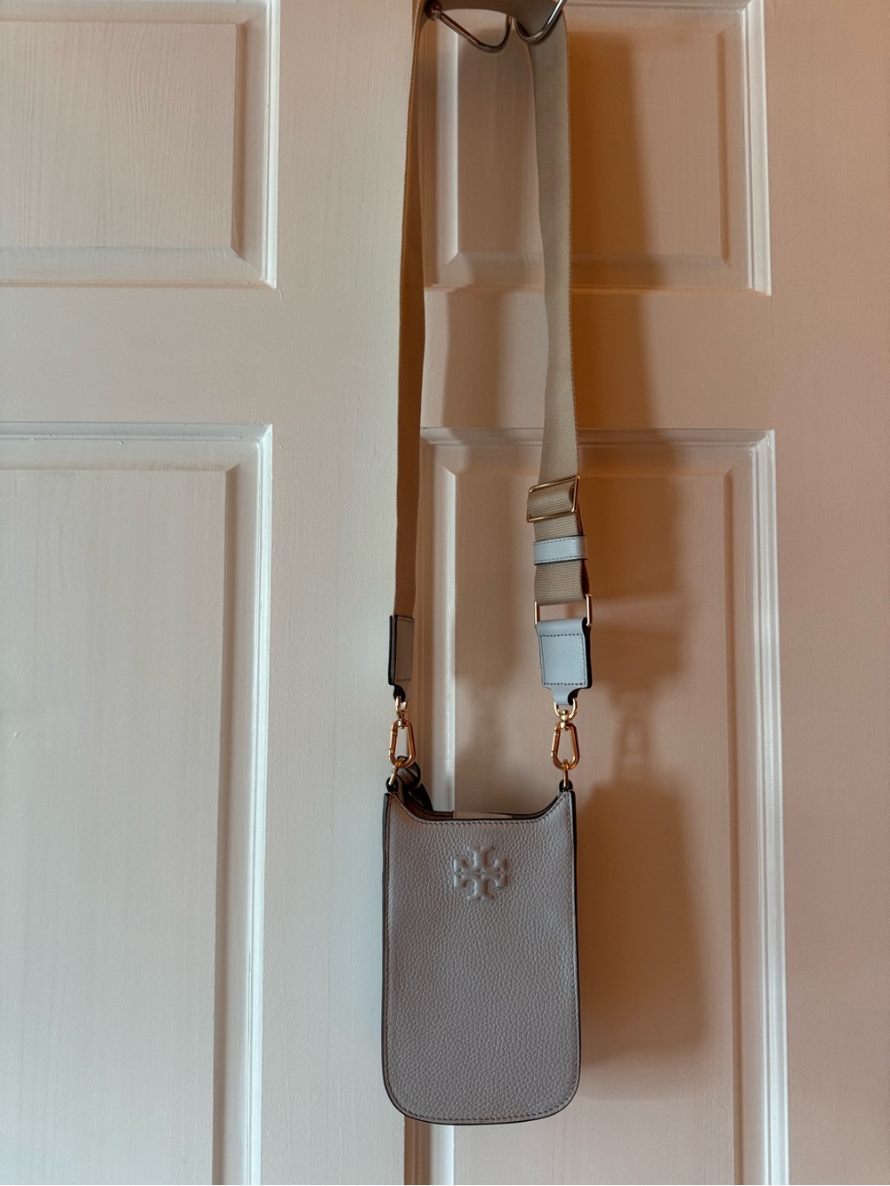Tory Burch Pebbled Light Blue Crossbody Phone Pouch
